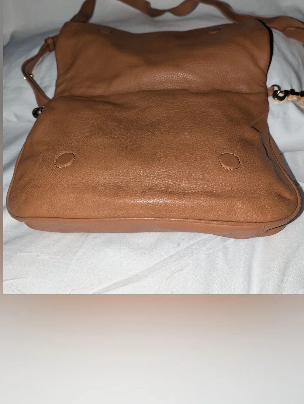 Tory Burch Amanda Fold Over Leather Crossbody Clutch Bag in Cognac Tan